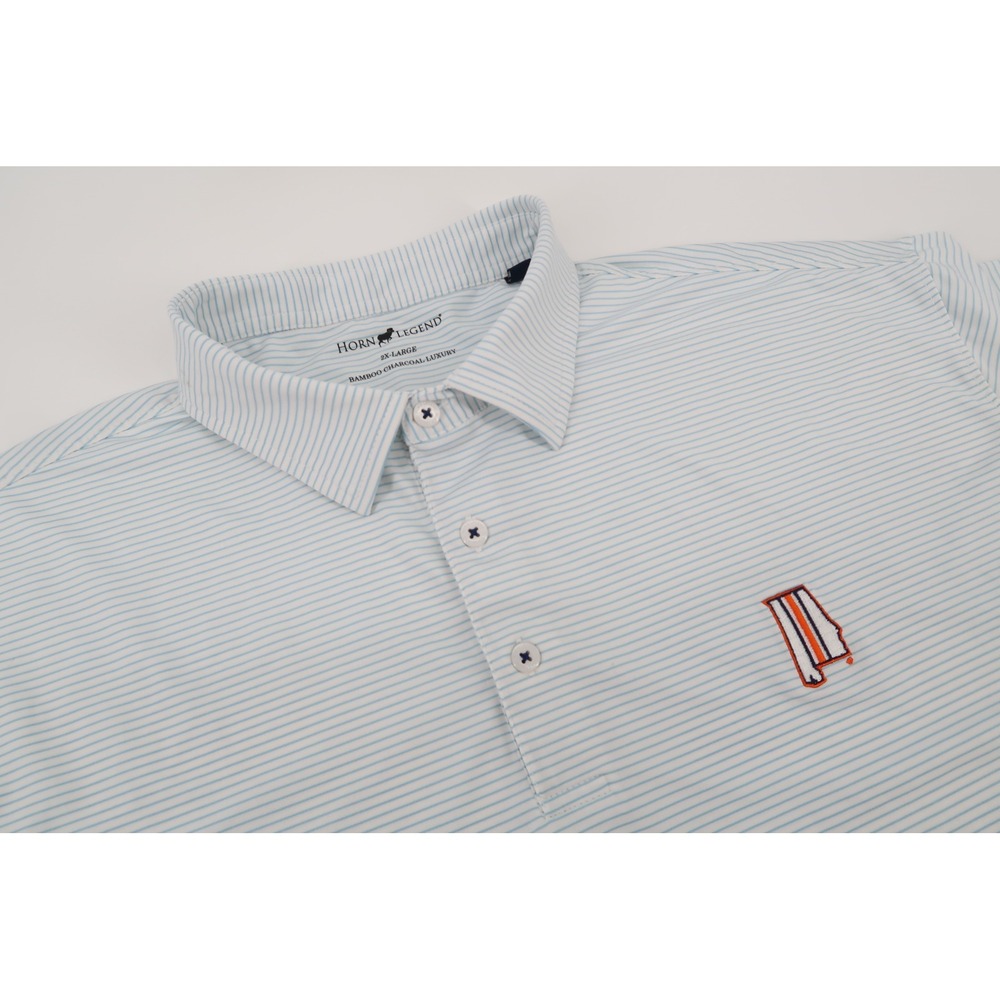 Horn Legend Polo Shirt Mens 2XL Blue White Striped Auburn Tigers Bamboo Luxury